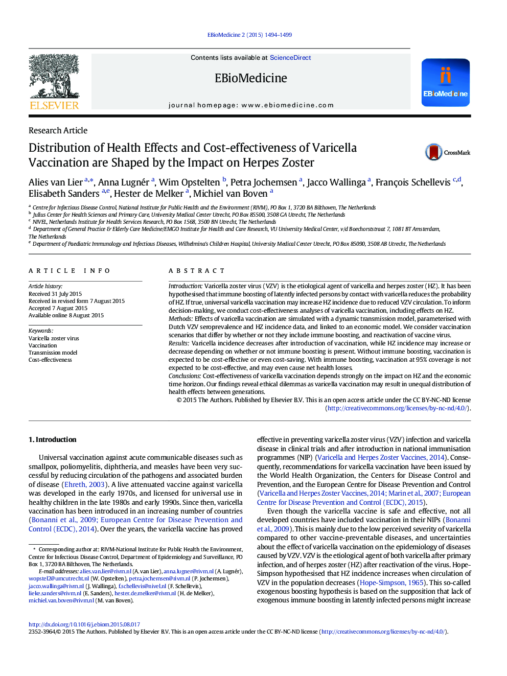 Distribution of Health Effects and Cost-effectiveness of Varicella Vaccination are Shaped by the Impact on Herpes Zoster