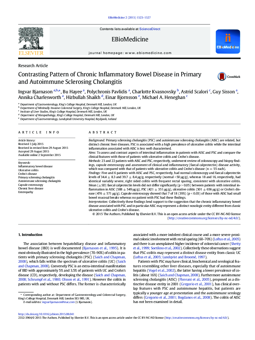 Contrasting Pattern of Chronic Inflammatory Bowel Disease in Primary and Autoimmune Sclerosing Cholangitis