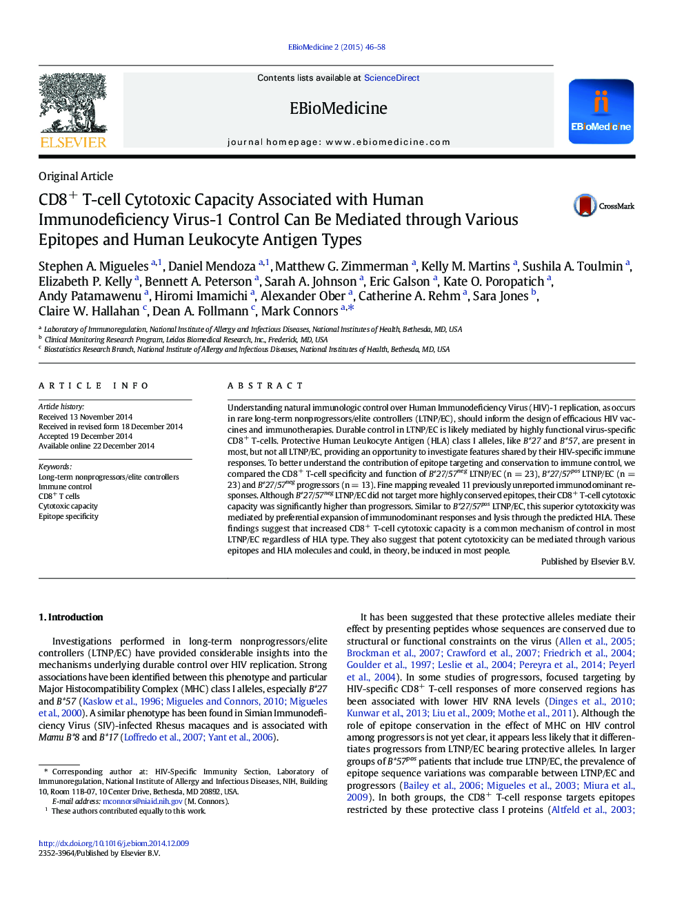 CD8+ T-cell Cytotoxic Capacity Associated with Human Immunodeficiency Virus-1 Control Can Be Mediated through Various Epitopes and Human Leukocyte Antigen Types