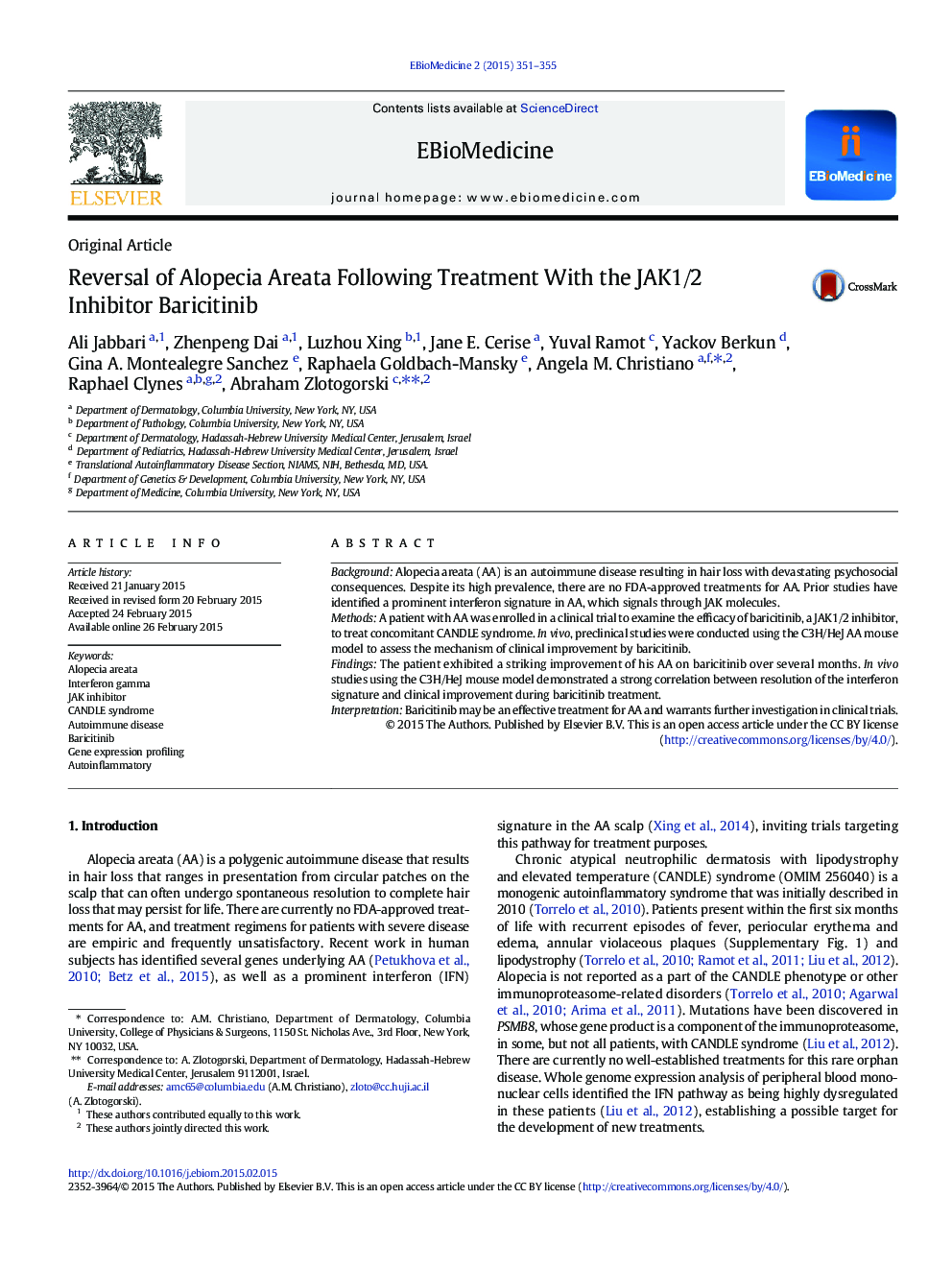 Reversal of Alopecia Areata Following Treatment With the JAK1/2 Inhibitor Baricitinib