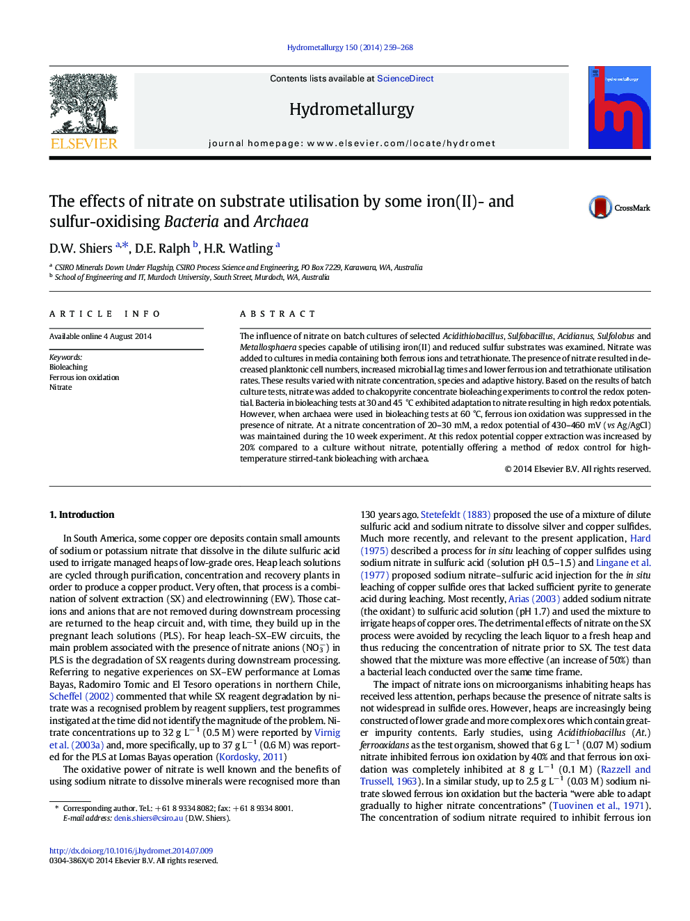 The effects of nitrate on substrate utilisation by some iron(II)- and sulfur-oxidising Bacteria and Archaea