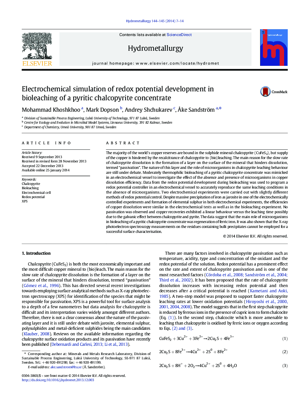 Electrochemical simulation of redox potential development in bioleaching of a pyritic chalcopyrite concentrate