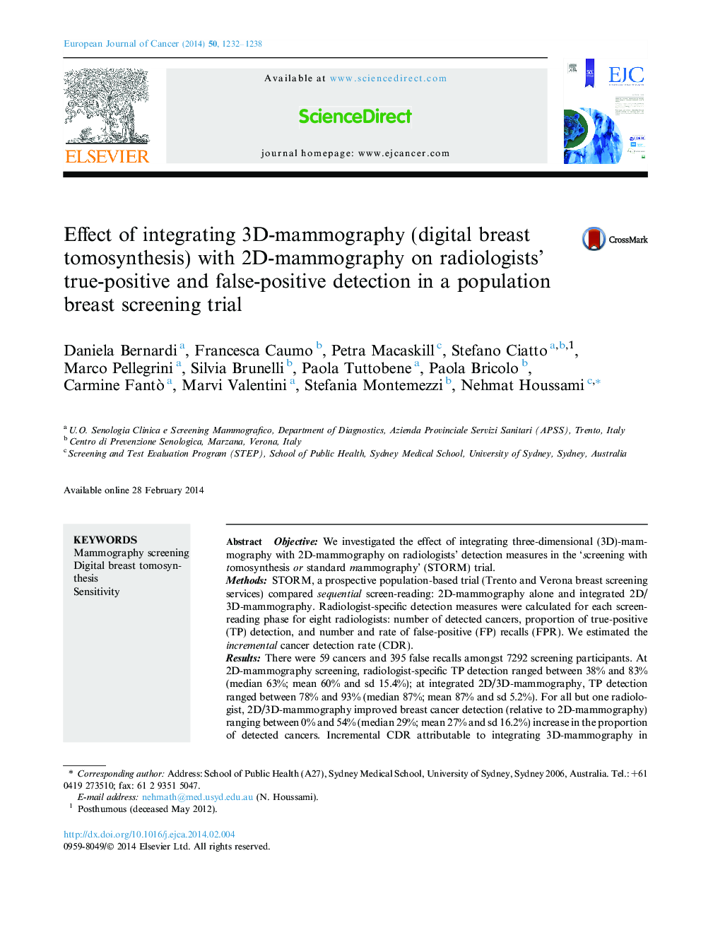 Effect of integrating 3D-mammography (digital breast tomosynthesis) with 2D-mammography on radiologists’ true-positive and false-positive detection in a population breast screening trial