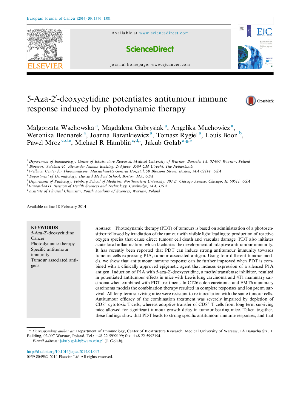 5-Aza-2′-deoxycytidine potentiates antitumour immune response induced by photodynamic therapy