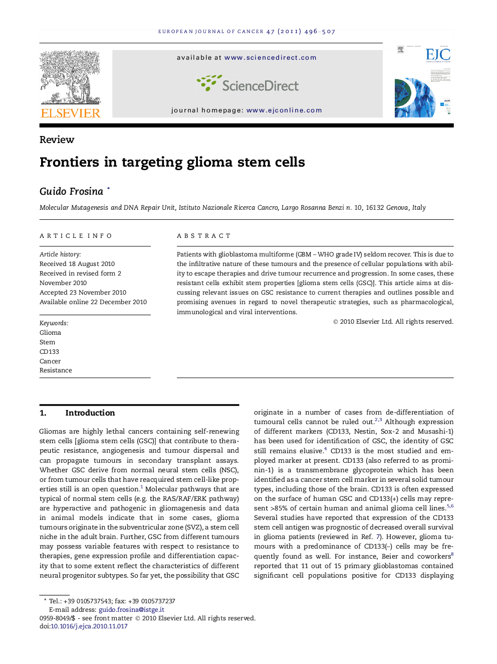 Frontiers in targeting glioma stem cells