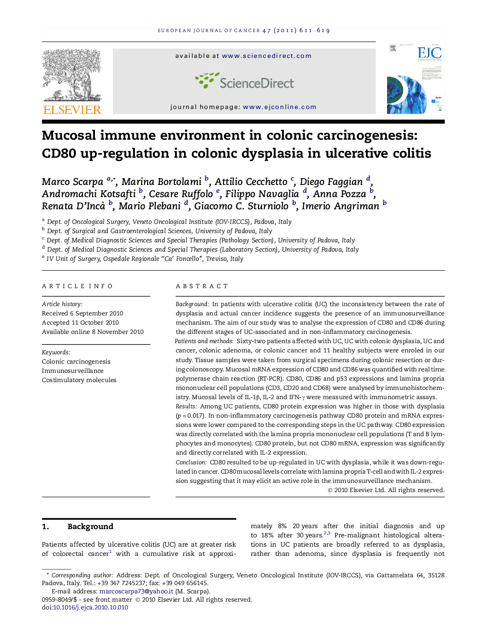 Mucosal immune environment in colonic carcinogenesis: CD80 up-regulation in colonic dysplasia in ulcerative colitis