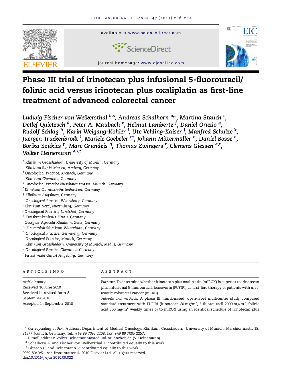 Phase III trial of irinotecan plus infusional 5-fluorouracil/folinic acid versus irinotecan plus oxaliplatin as first-line treatment of advanced colorectal cancer