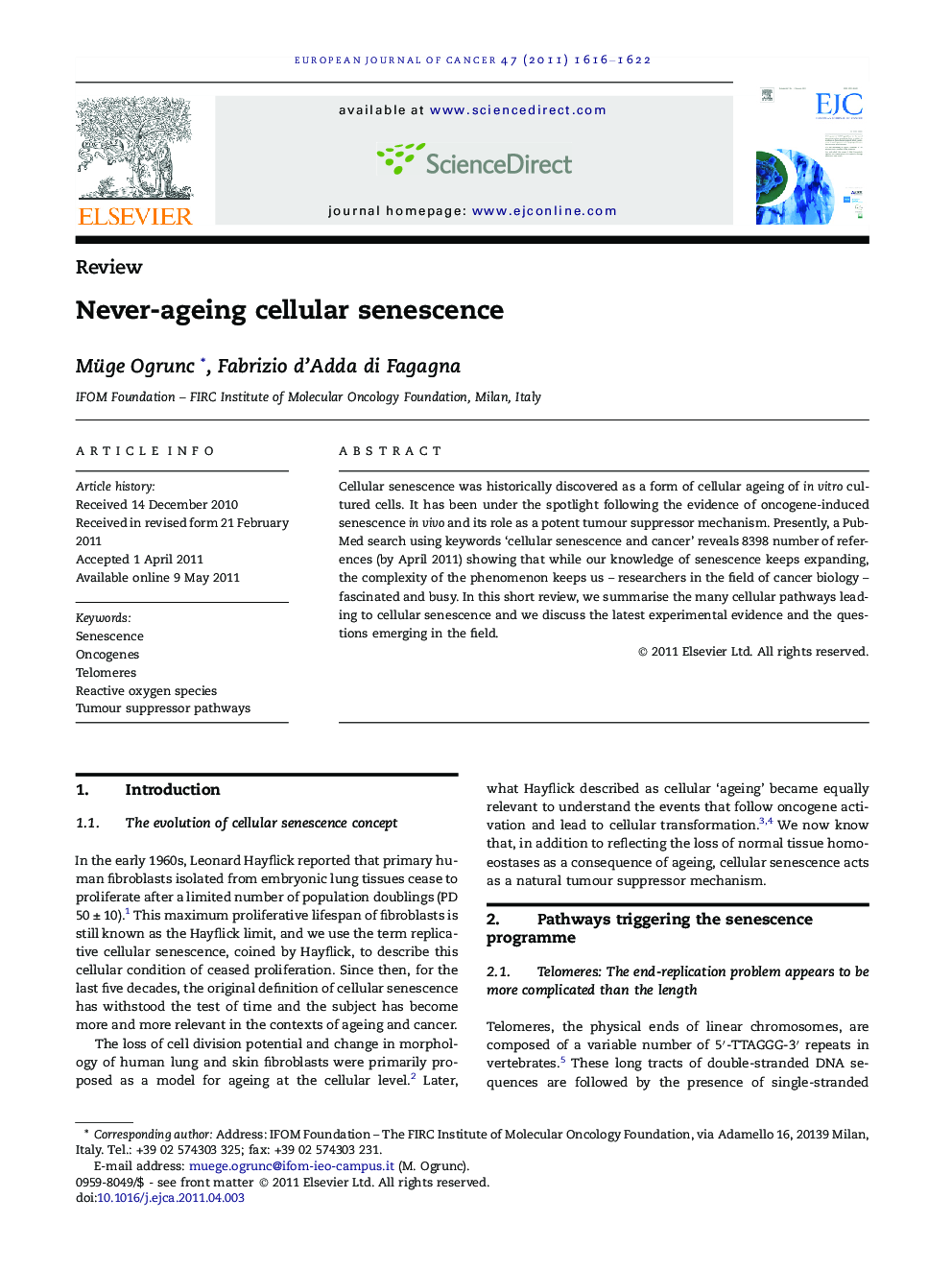 Never-ageing cellular senescence