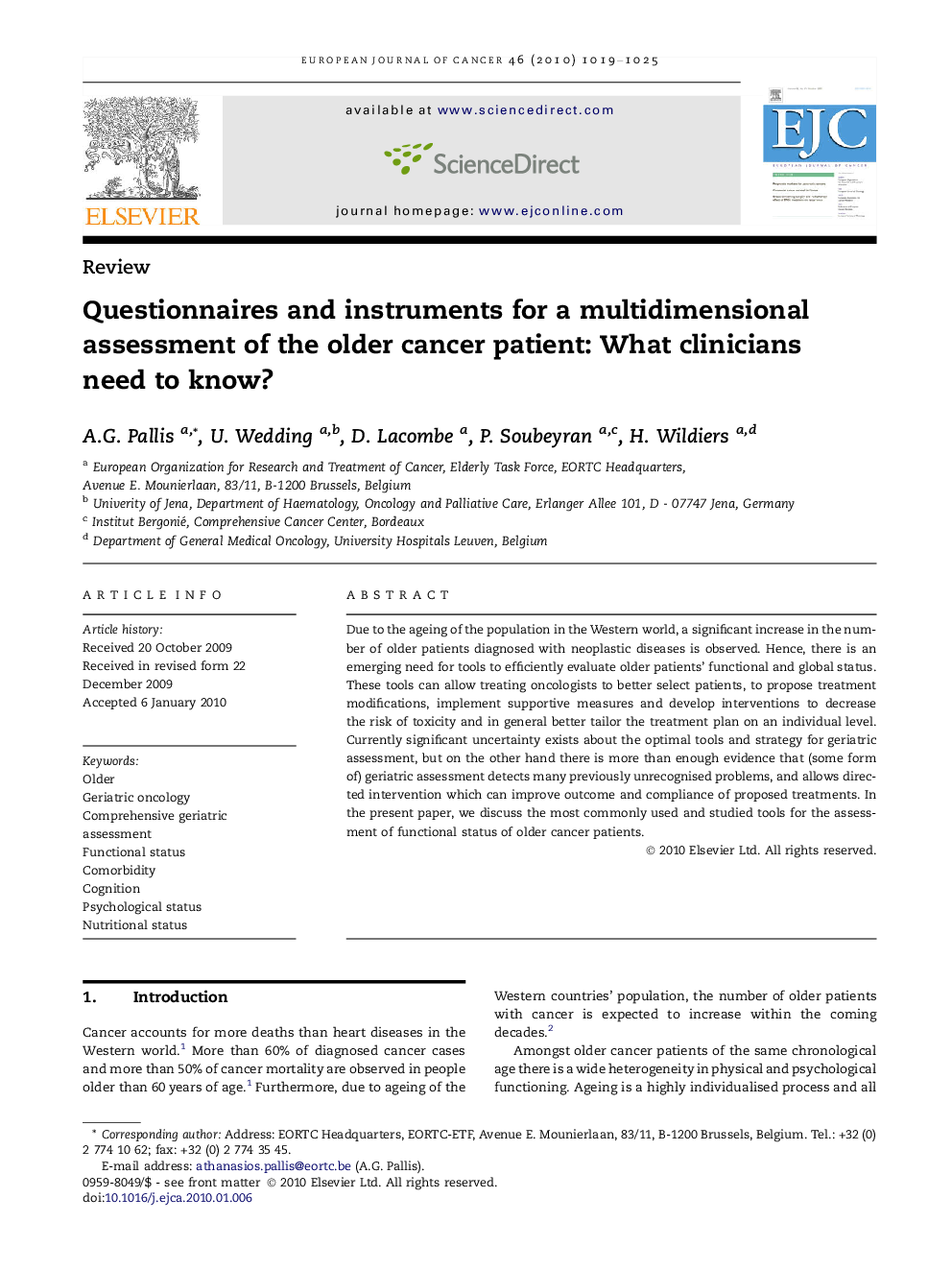 Questionnaires and instruments for a multidimensional assessment of the older cancer patient: What clinicians need to know?