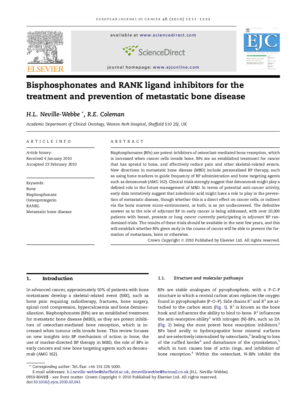 Bisphosphonates and RANK ligand inhibitors for the treatment and prevention of metastatic bone disease