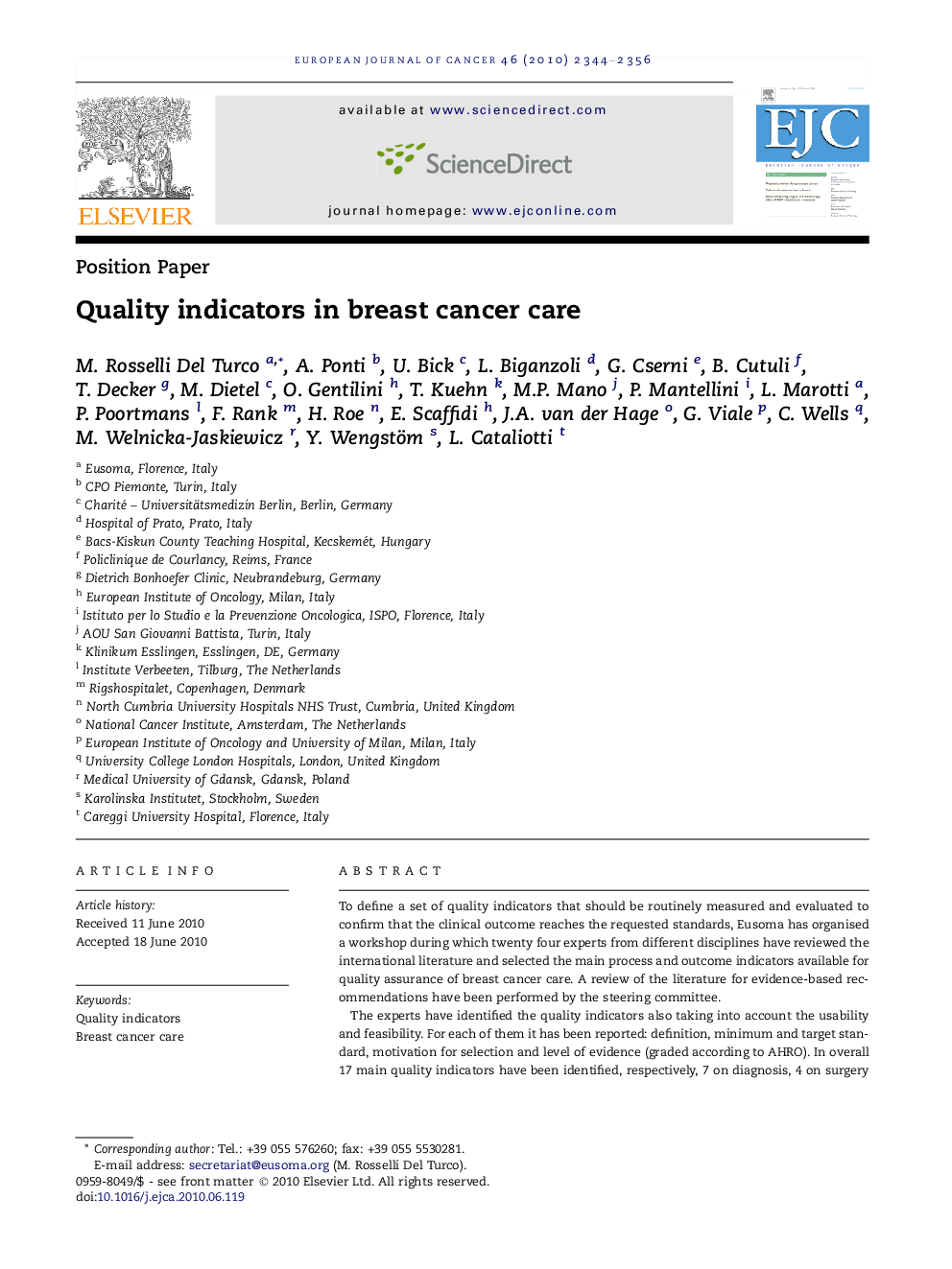 Quality indicators in breast cancer care