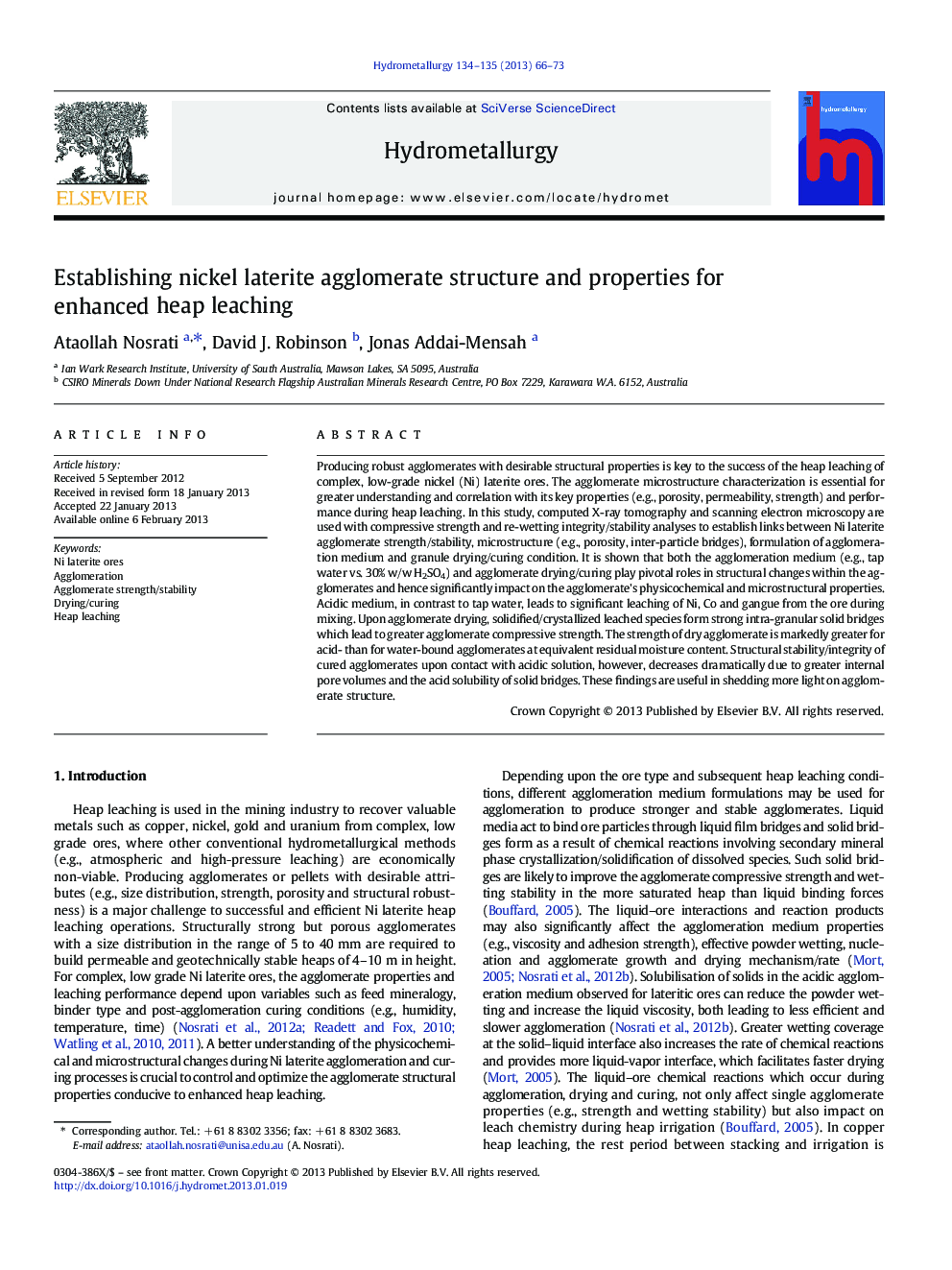 Establishing nickel laterite agglomerate structure and properties for enhanced heap leaching