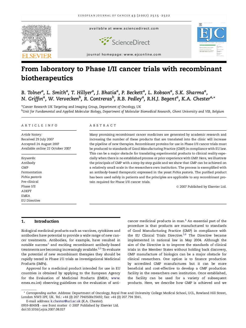 From laboratory to Phase I/II cancer trials with recombinant biotherapeutics