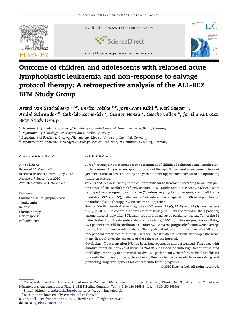 Outcome of children and adolescents with relapsed acute lymphoblastic leukaemia and non-response to salvage protocol therapy: A retrospective analysis of the ALL-REZ BFM Study Group