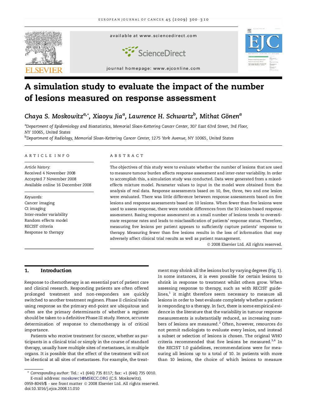 A simulation study to evaluate the impact of the number of lesions measured on response assessment