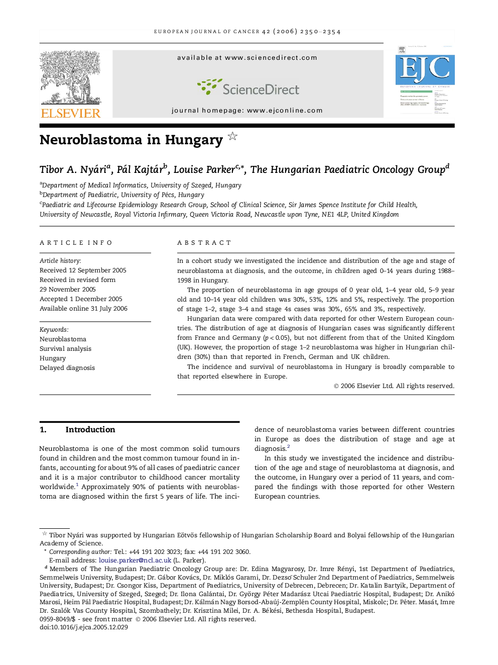 Neuroblastoma in Hungary