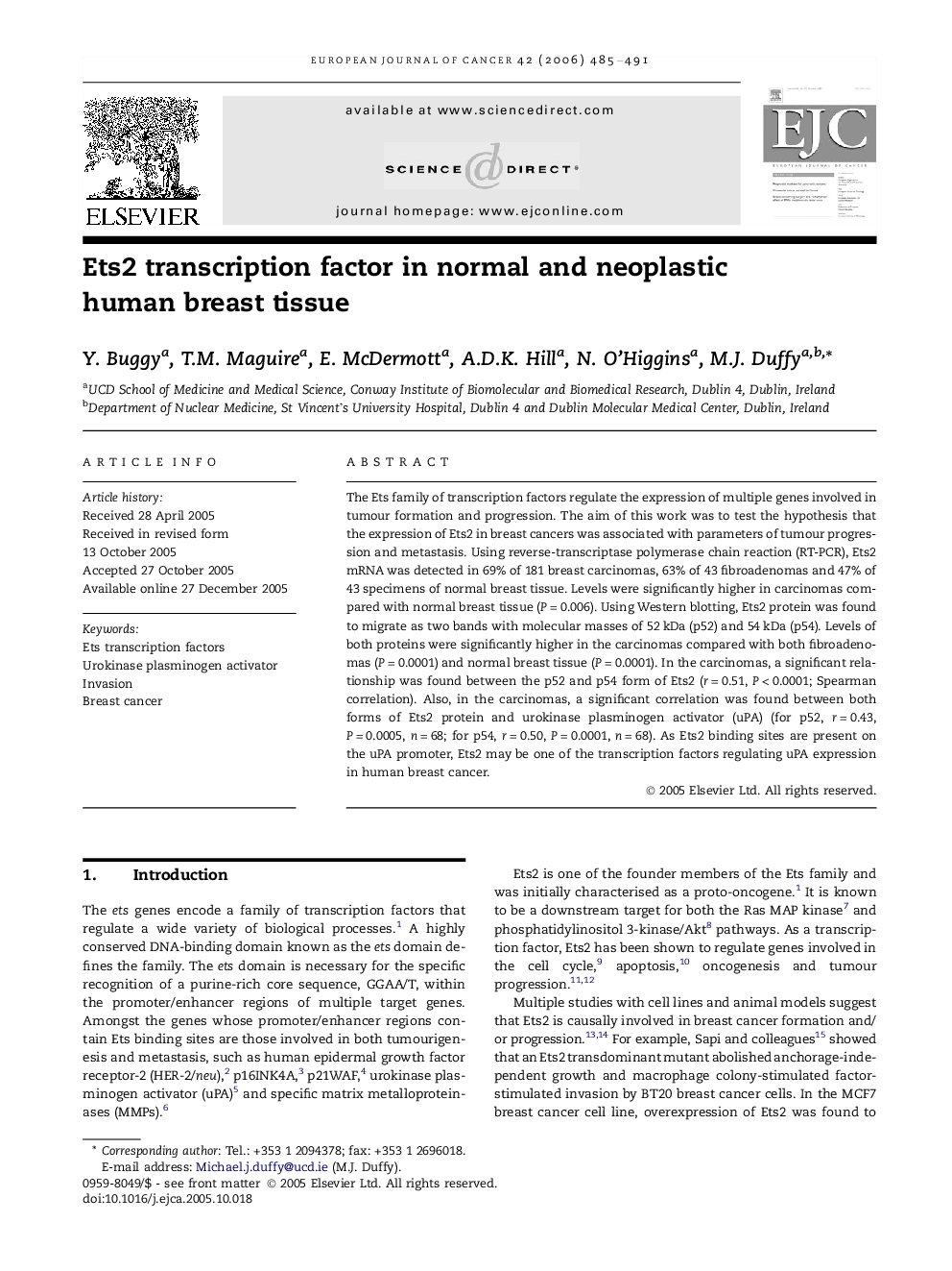 Ets2 transcription factor in normal and neoplastic human breast tissue