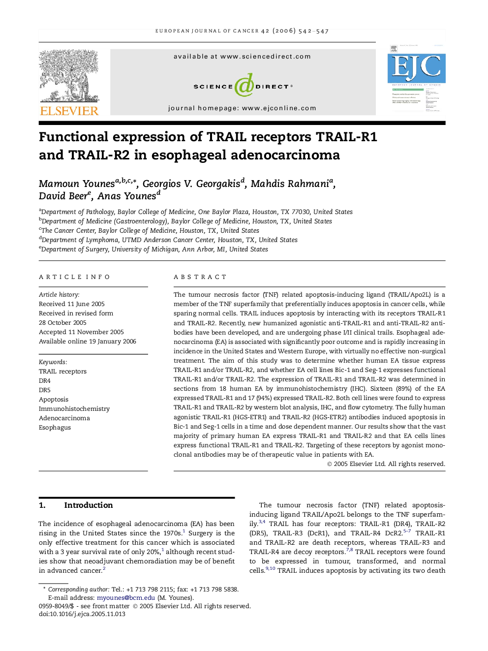 Functional expression of TRAIL receptors TRAIL-R1 and TRAIL-R2 in esophageal adenocarcinoma