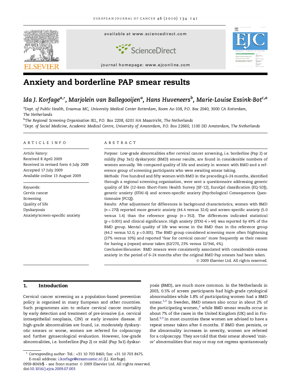 Anxiety and borderline PAP smear results