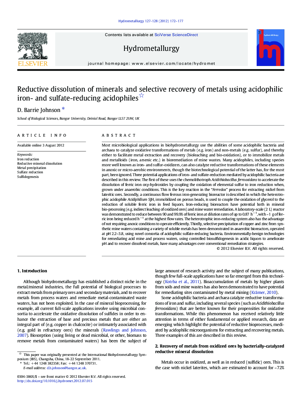 Reductive dissolution of minerals and selective recovery of metals using acidophilic iron- and sulfate-reducing acidophiles 