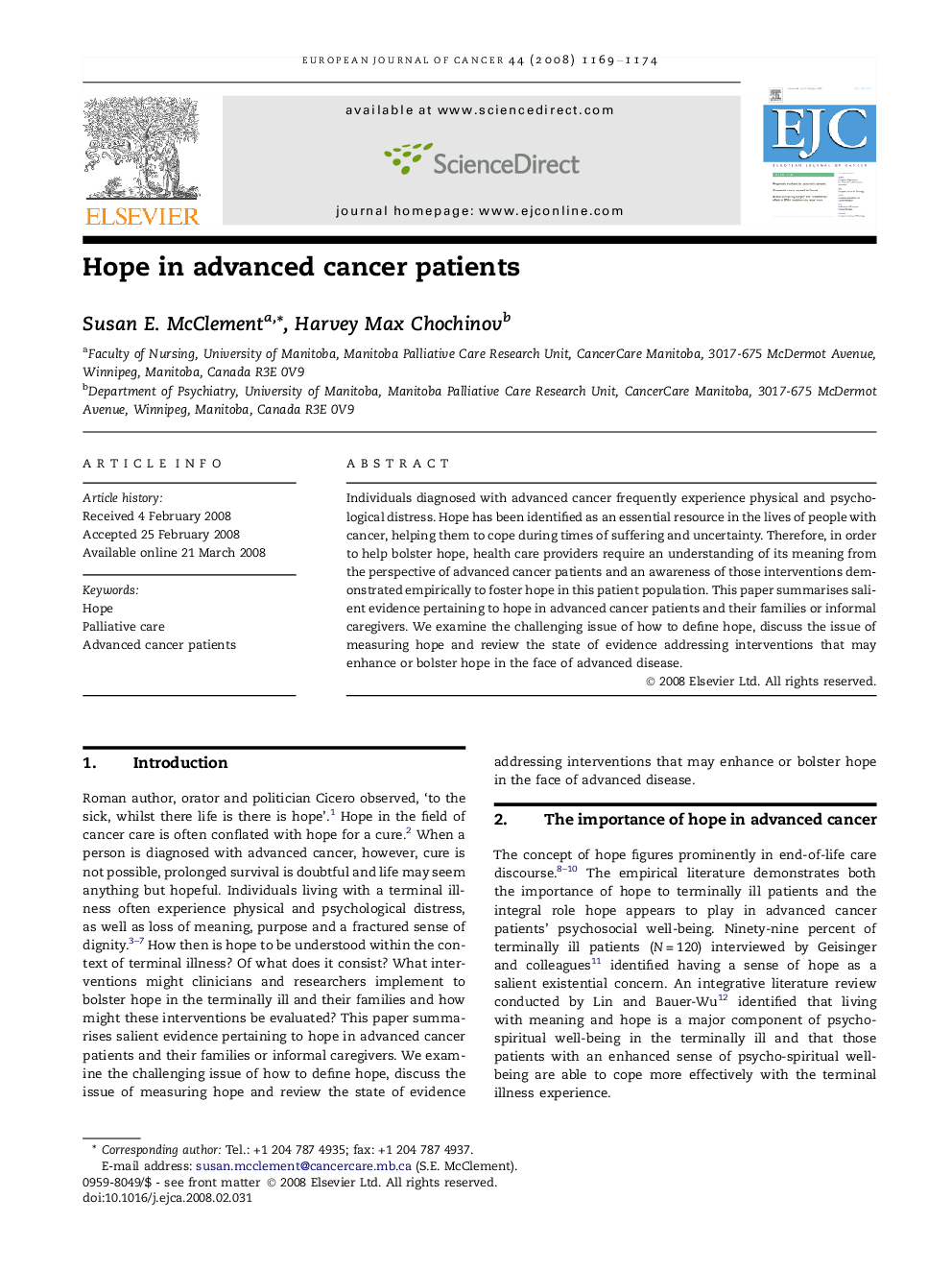 Hope in advanced cancer patients