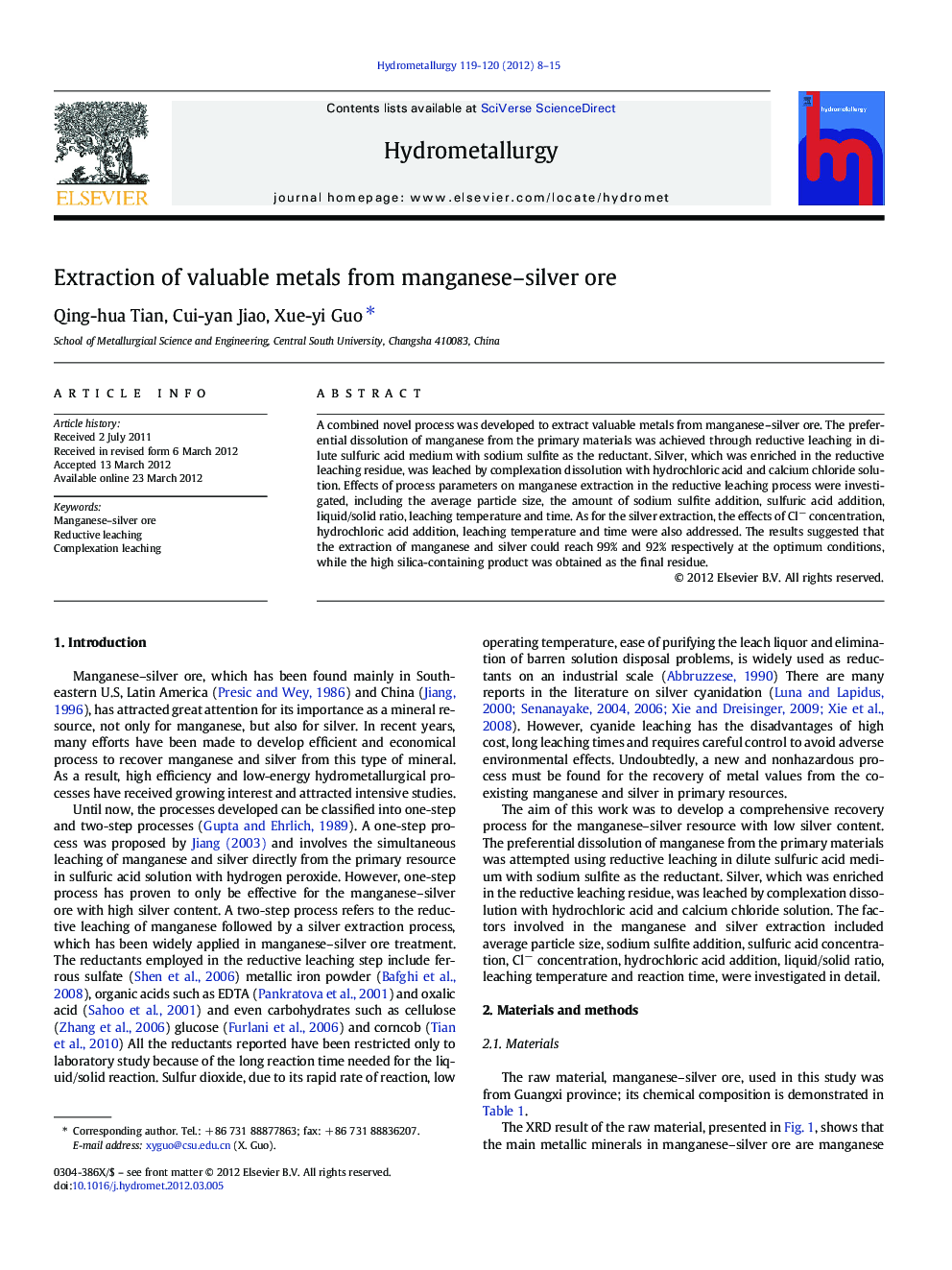 Extraction of valuable metals from manganese–silver ore