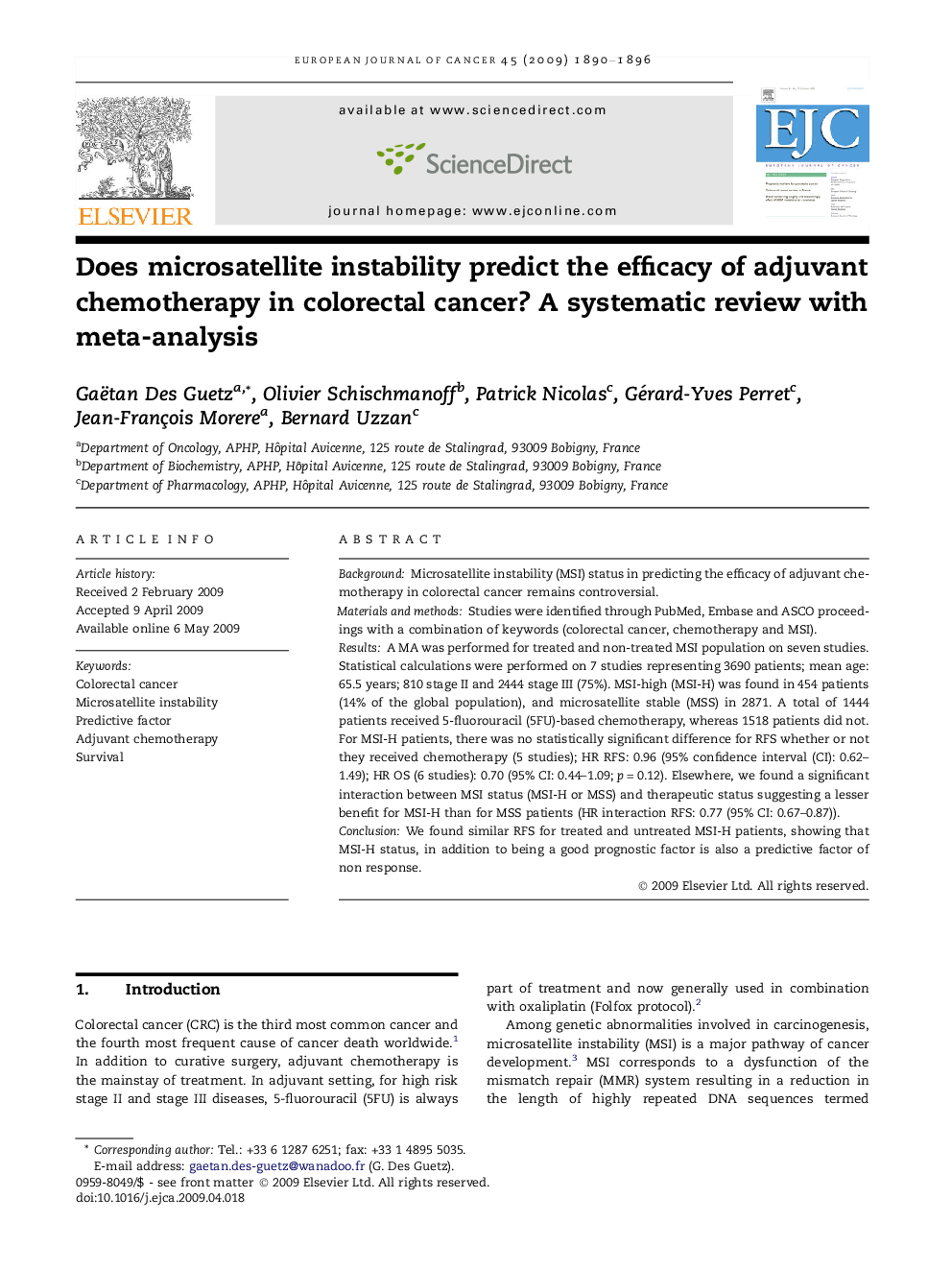 Does microsatellite instability predict the efficacy of adjuvant chemotherapy in colorectal cancer? A systematic review with meta-analysis