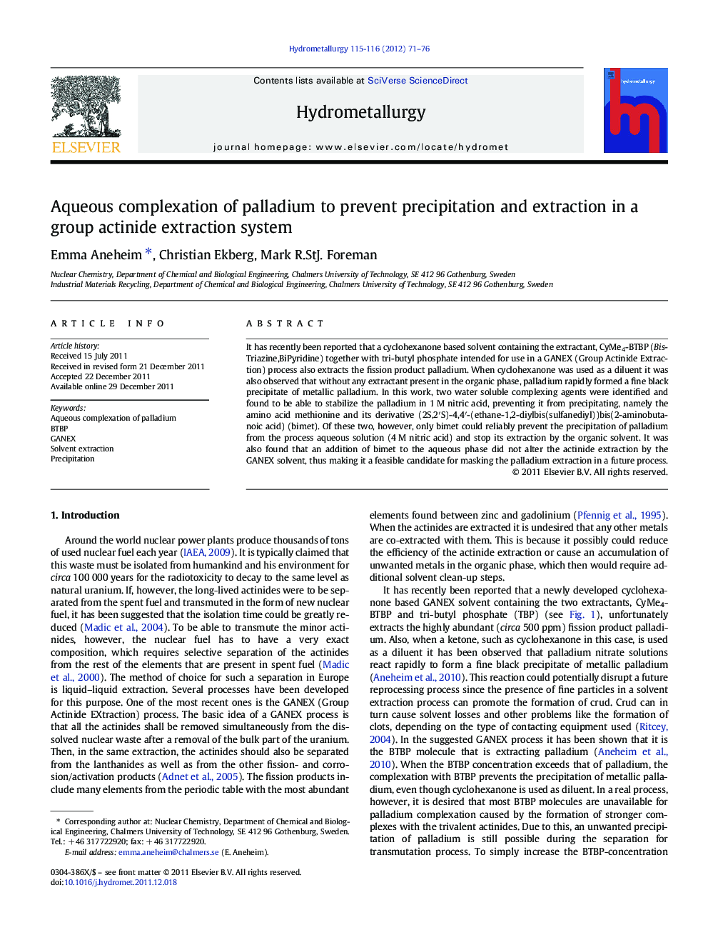 Aqueous complexation of palladium to prevent precipitation and extraction in a group actinide extraction system