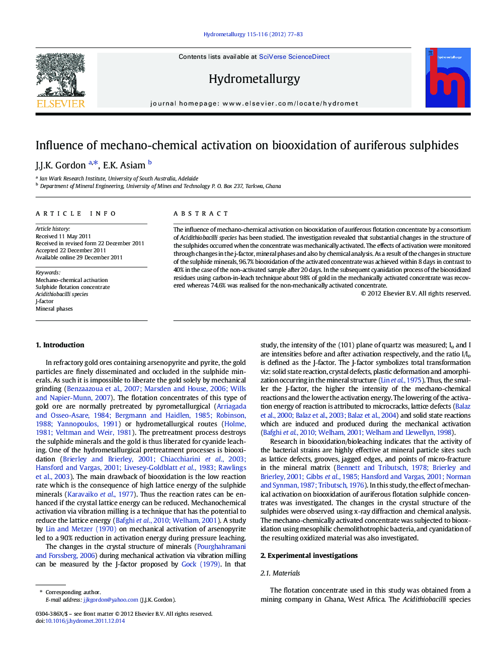 Influence of mechano-chemical activation on biooxidation of auriferous sulphides