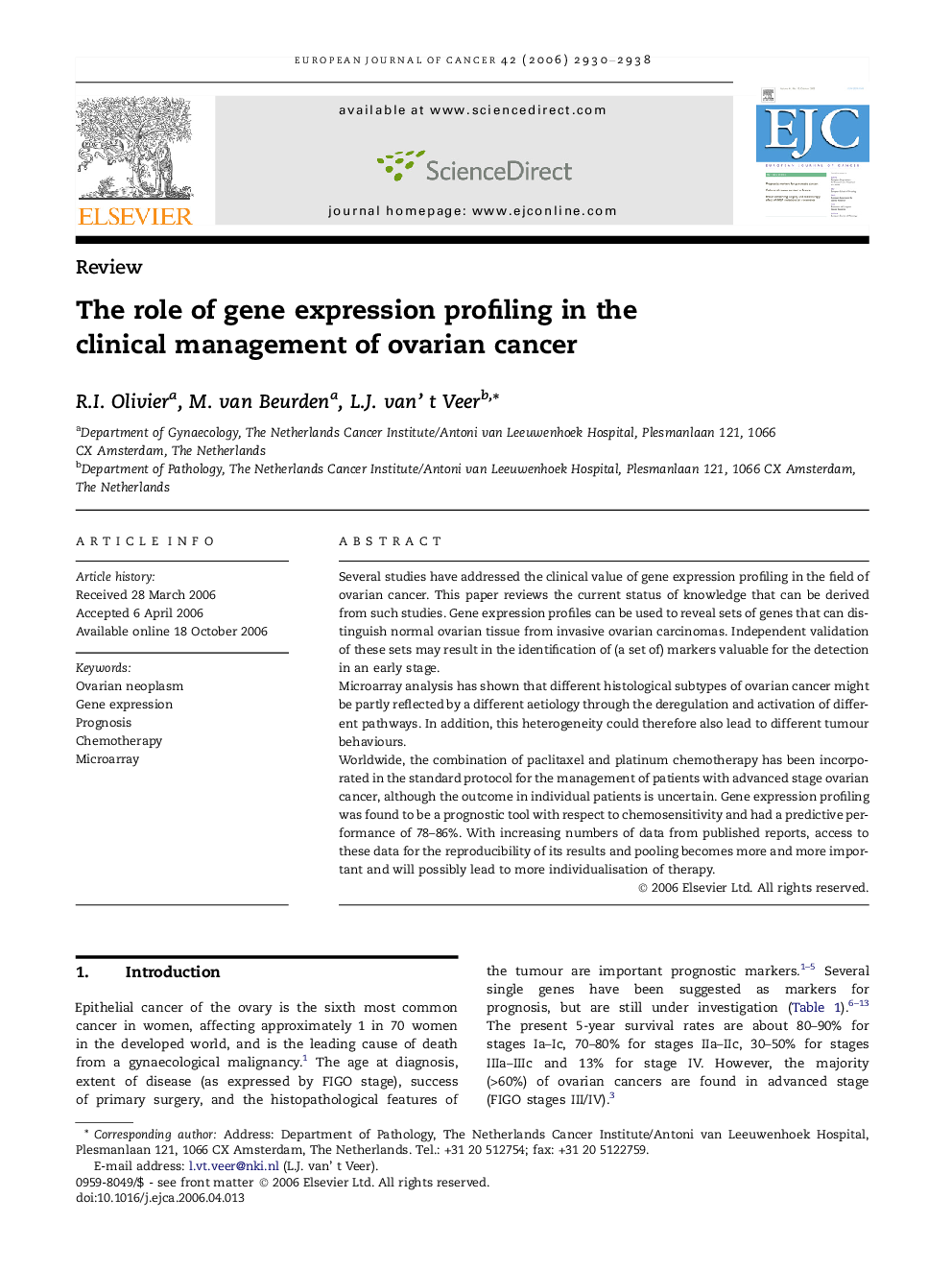 The role of gene expression profiling in the clinical management of ovarian cancer