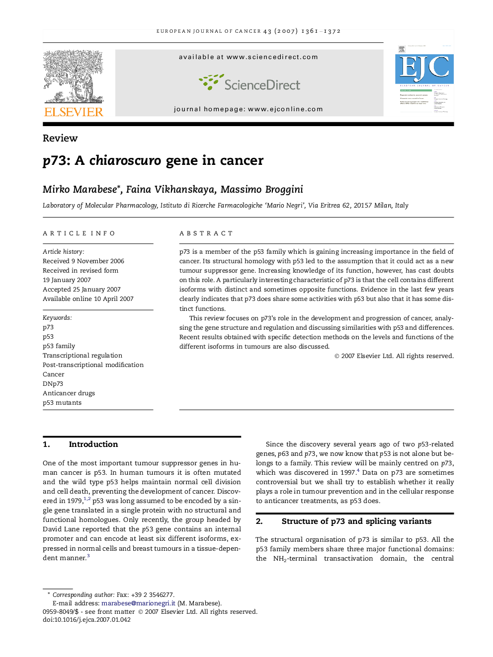 p73: A chiaroscuro gene in cancer