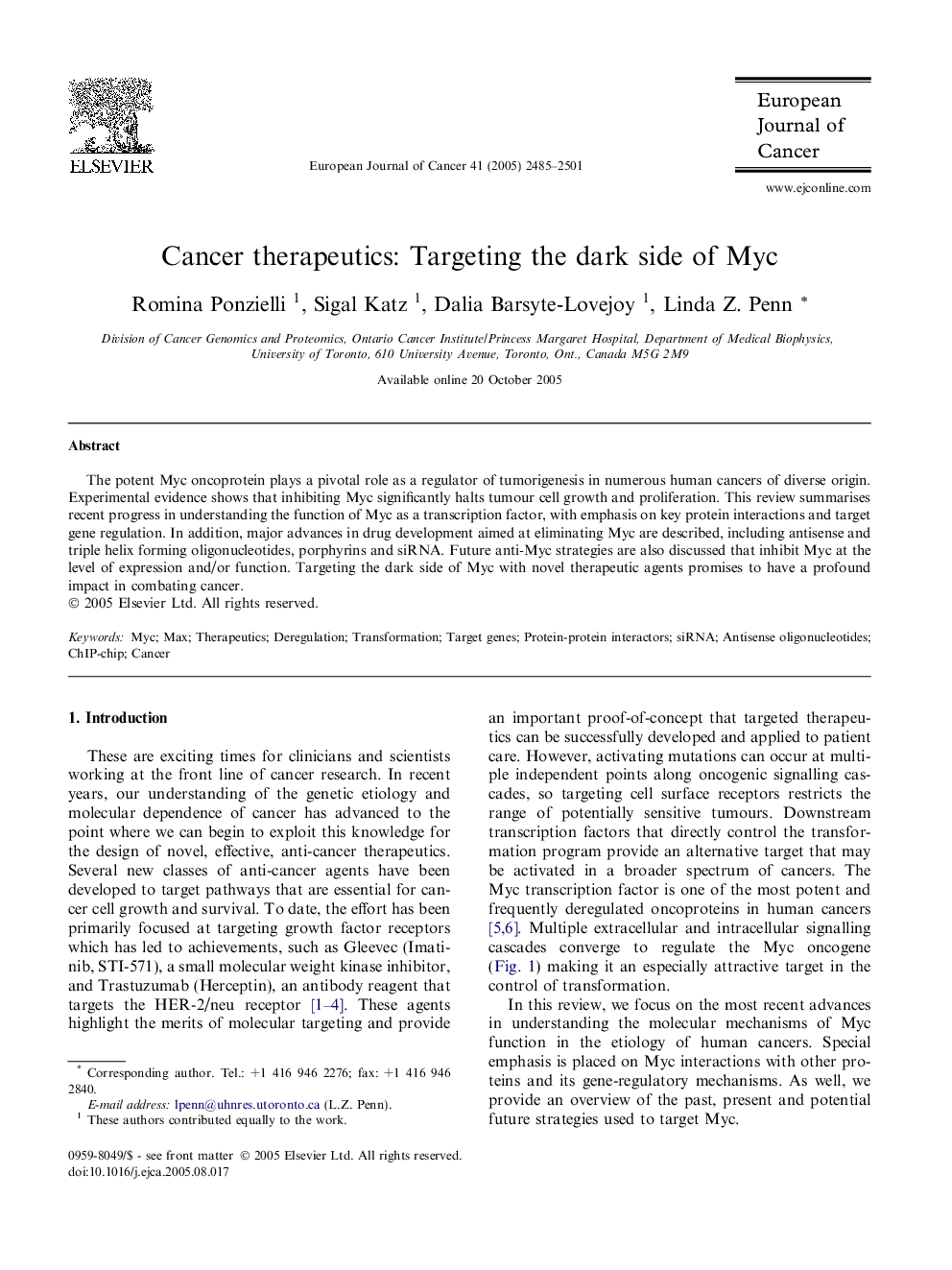 Cancer therapeutics: Targeting the dark side of Myc