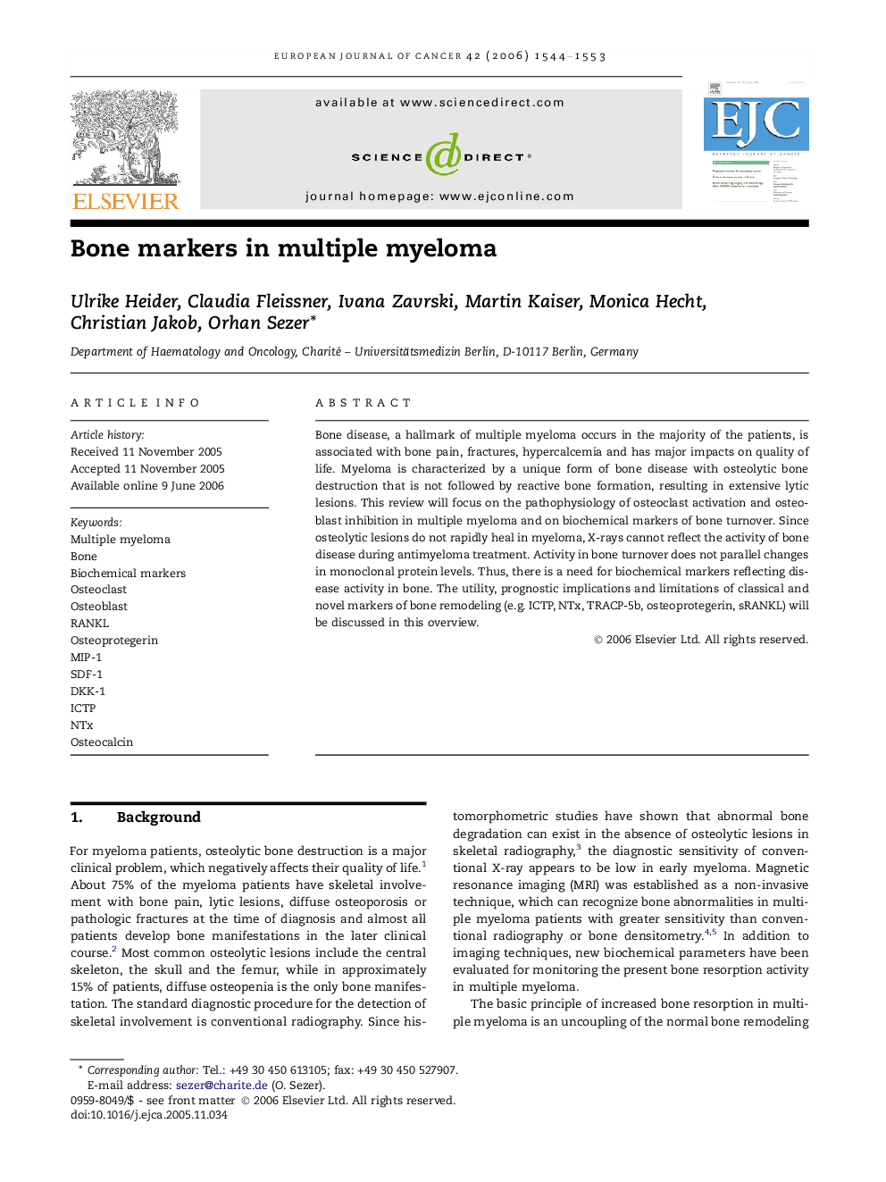 Bone markers in multiple myeloma