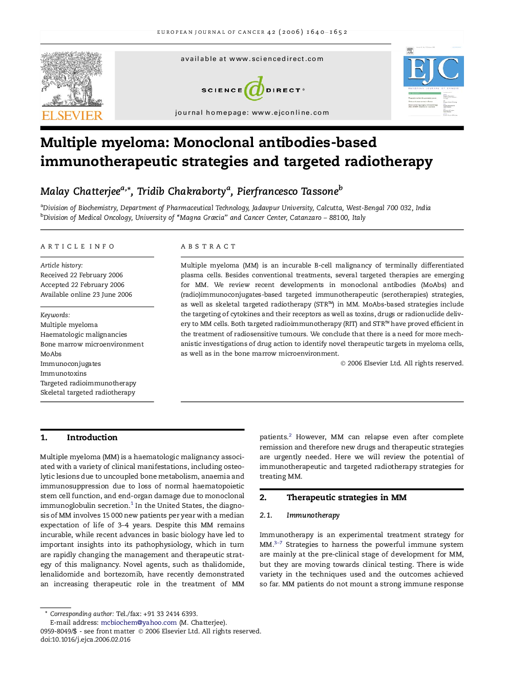 Multiple myeloma: Monoclonal antibodies-based immunotherapeutic strategies and targeted radiotherapy