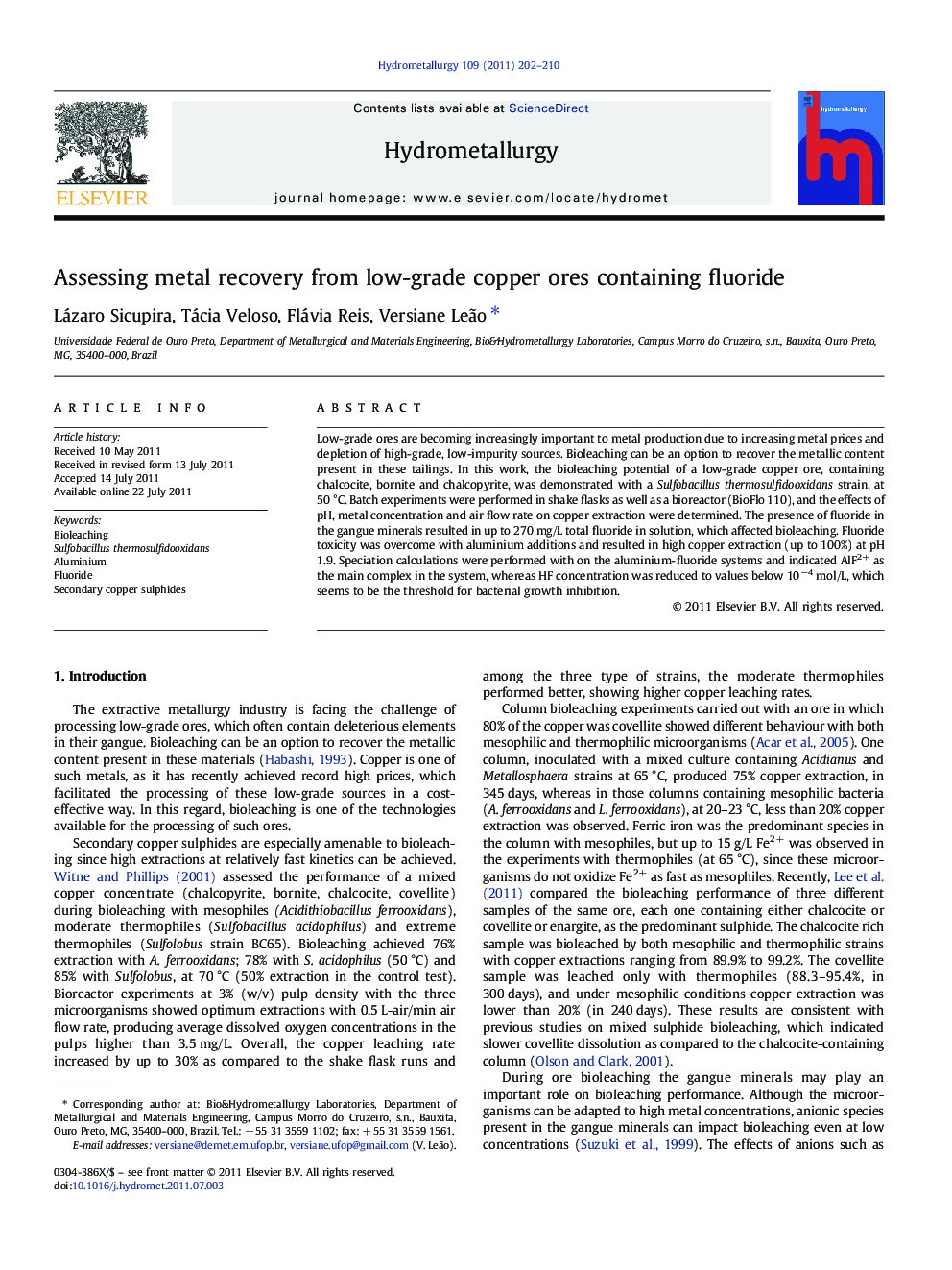 Assessing metal recovery from low-grade copper ores containing fluoride