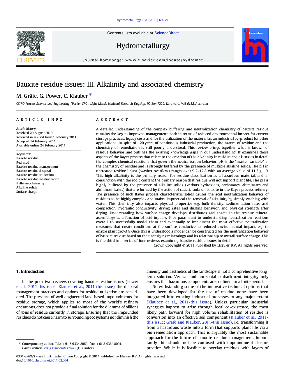 Bauxite residue issues: III. Alkalinity and associated chemistry