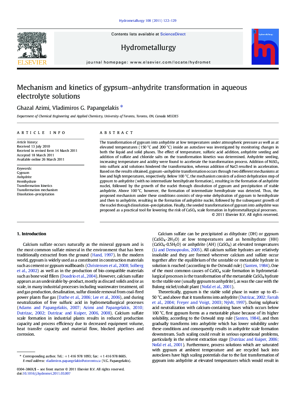 Mechanism and kinetics of gypsum–anhydrite transformation in aqueous electrolyte solutions