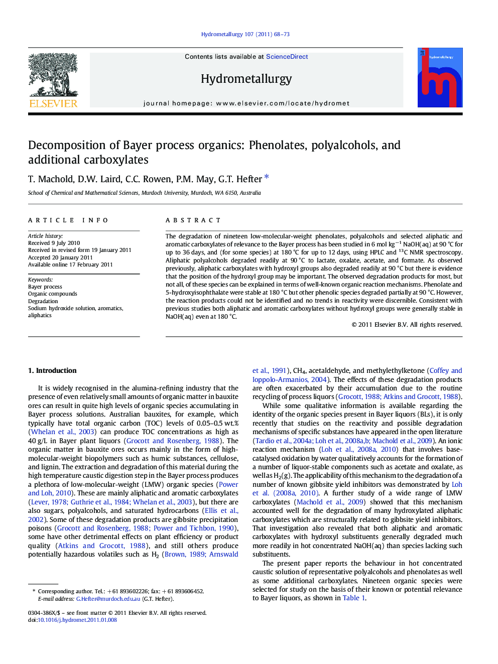 Decomposition of Bayer process organics: Phenolates, polyalcohols, and additional carboxylates