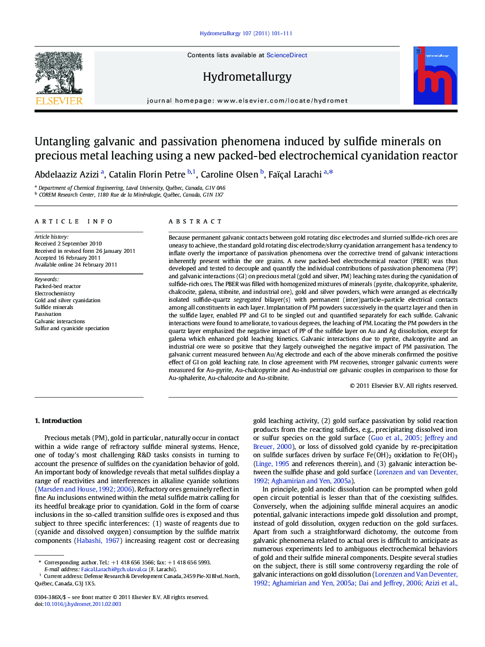 Untangling galvanic and passivation phenomena induced by sulfide minerals on precious metal leaching using a new packed-bed electrochemical cyanidation reactor