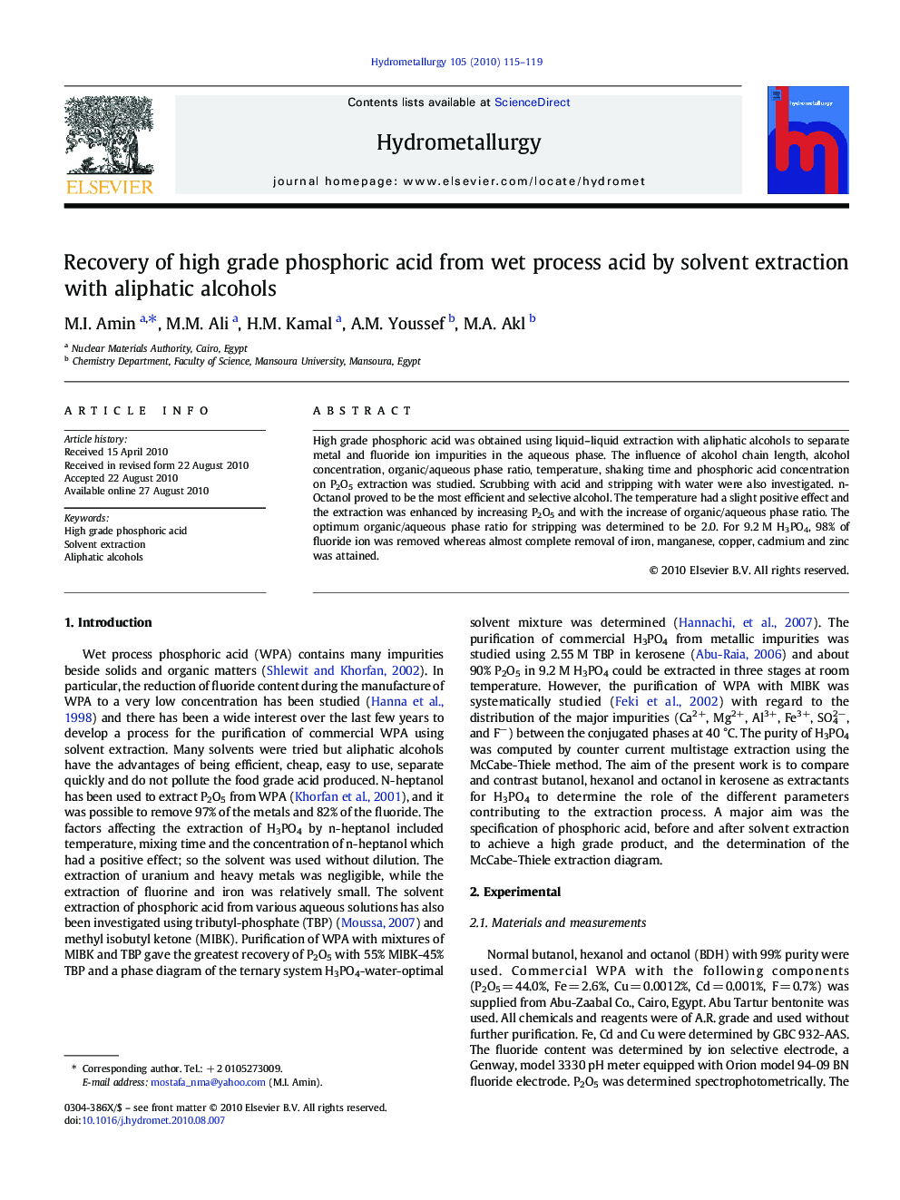 Recovery of high grade phosphoric acid from wet process acid by solvent extraction with aliphatic alcohols