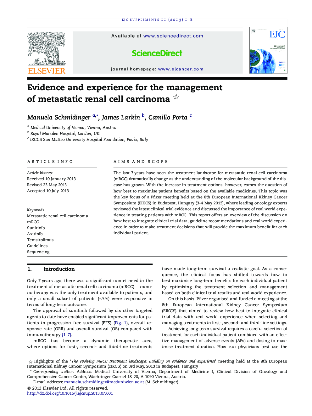 Evidence and experience for the management of metastatic renal cell carcinoma 