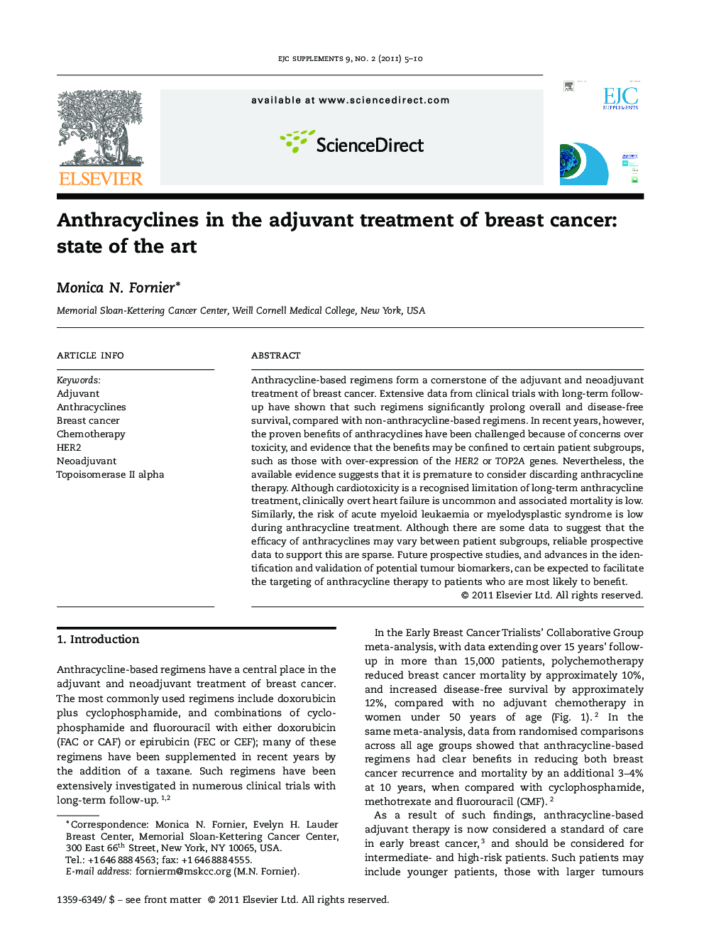 عکس صفحه اول مقاله: Anthracyclines in the adjuvant treatment of breast cancer: state of the art Anthracyclines in the adjuvant treatment of breast cancer: state of the art