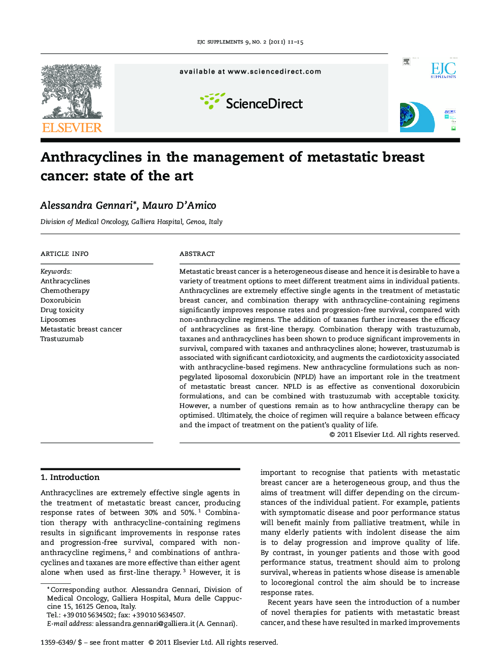 عکس صفحه اول مقاله: Anthracyclines in the management of metastatic breast cancer: state of the art Anthracyclines in the management of metastatic breast cancer: state of the art