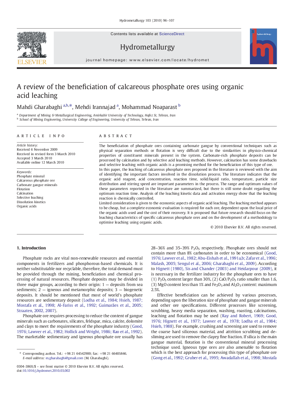 A review of the beneficiation of calcareous phosphate ores using organic acid leaching