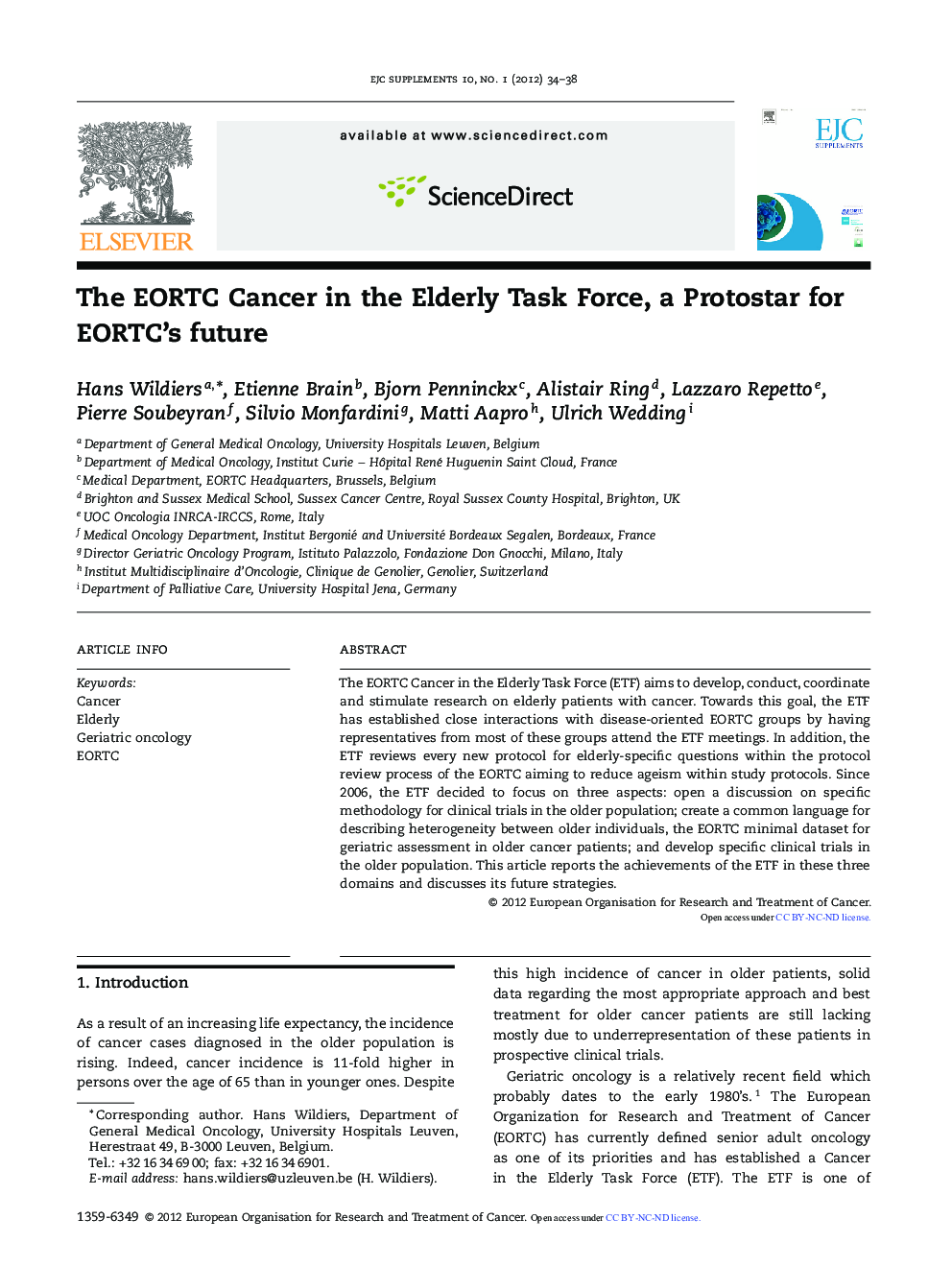 The EORTC Cancer in the Elderly Task Force, a Protostar for EORTC's future