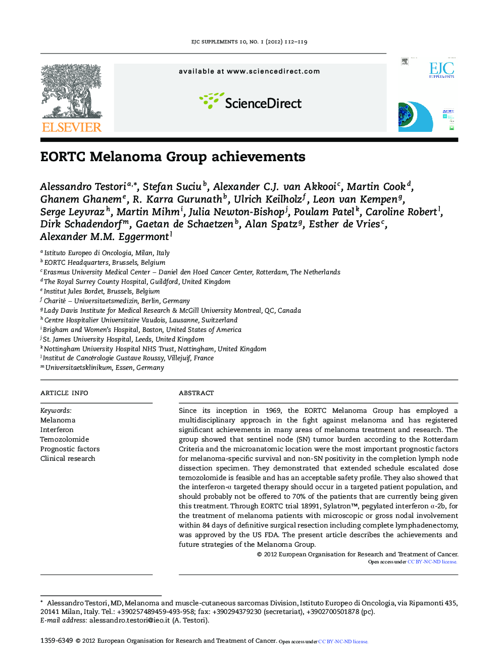 EORTC Melanoma Group achievements