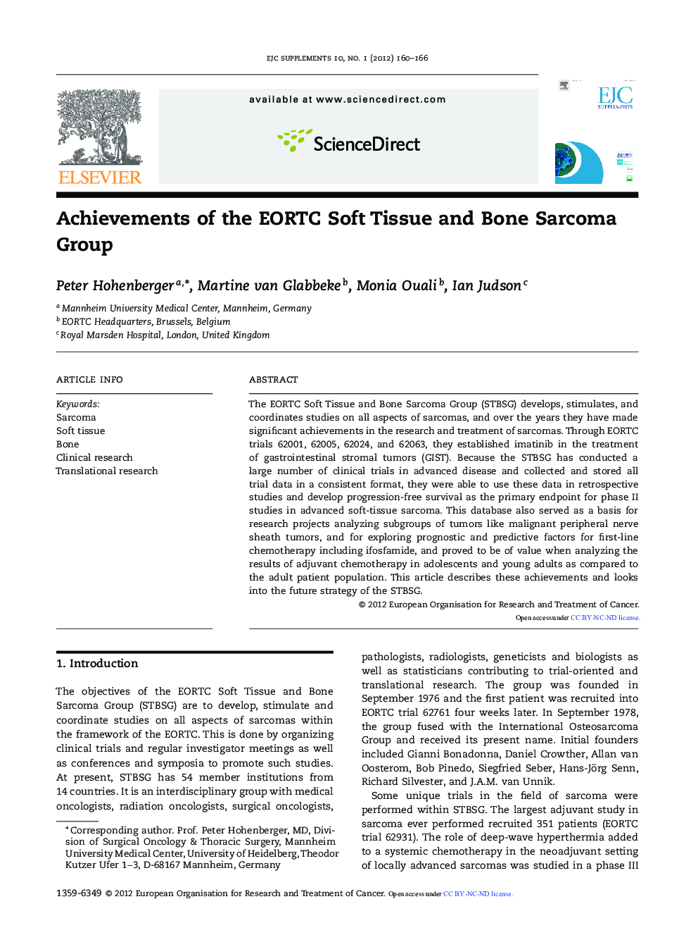 عکس صفحه اول مقاله: Achievements of the EORTC Soft Tissue and Bone Sarcoma Group Achievements of the EORTC Soft Tissue and Bone Sarcoma Group