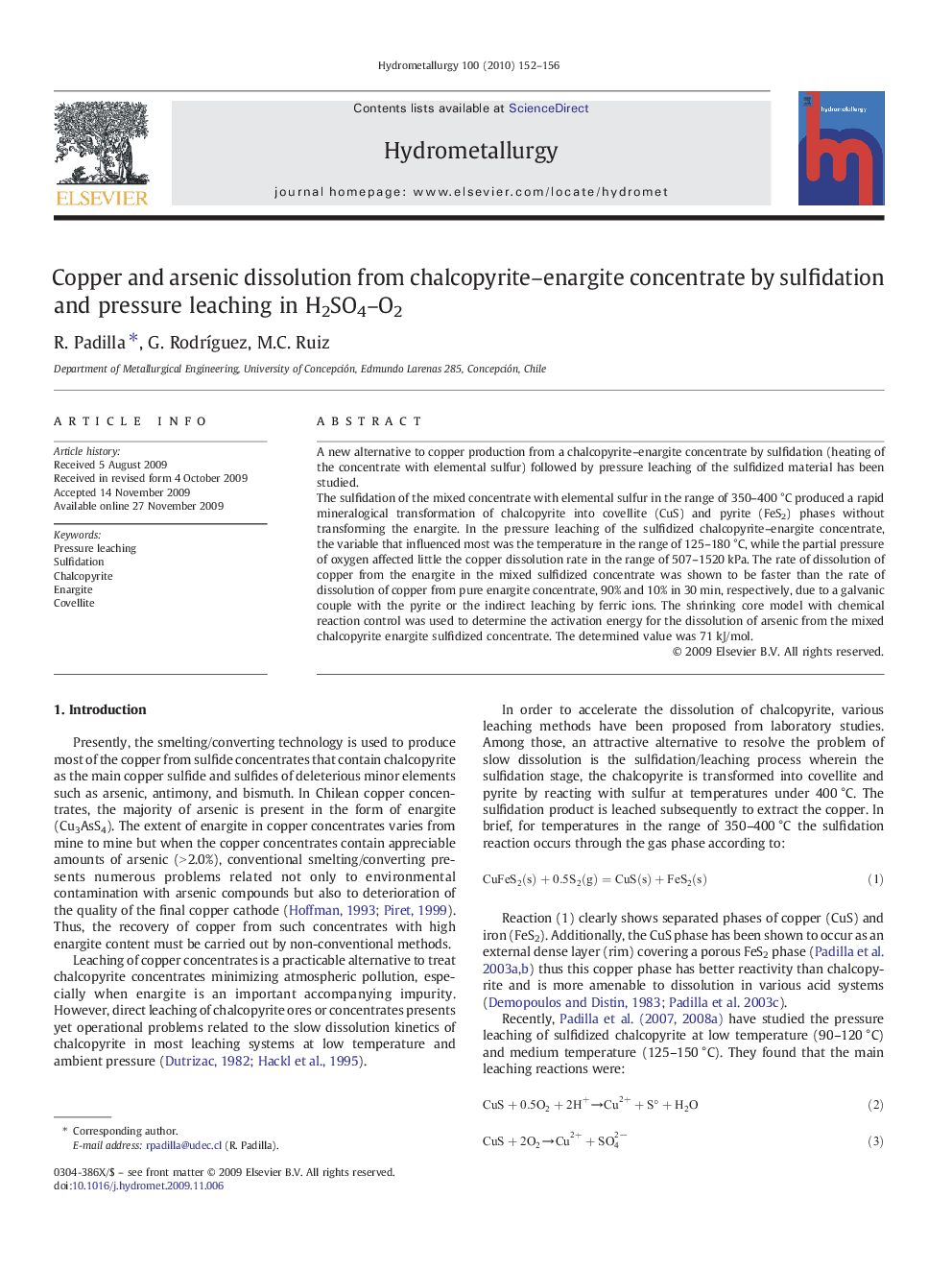 Copper and arsenic dissolution from chalcopyrite–enargite concentrate by sulfidation and pressure leaching in H2SO4–O2