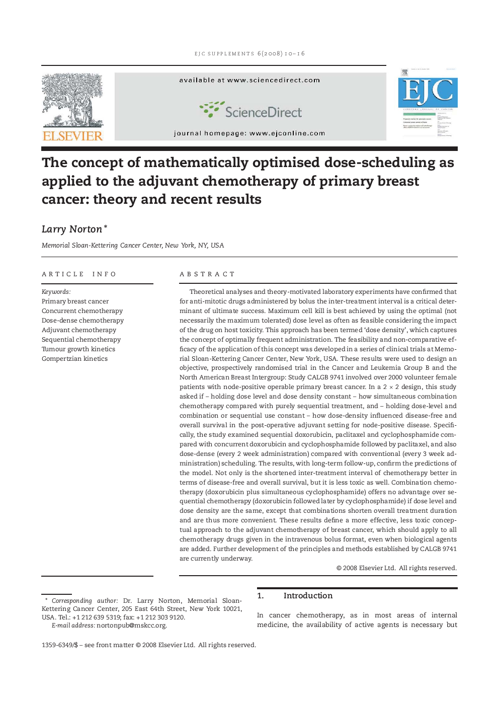 The concept of mathematically optimised dose-scheduling as applied to the adjuvant chemotherapy of primary breast cancer: theory and recent results