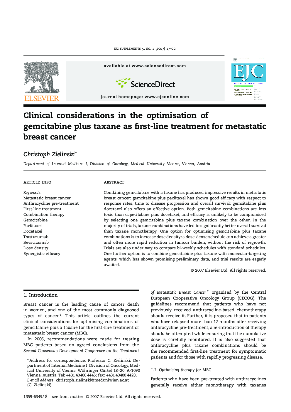 Clinical considerations in the optimisation of gemcitabine plus taxane as first-line treatment for metastatic breast cancer